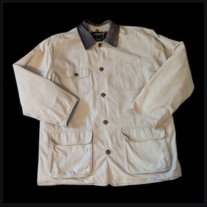 VTG J. Crew Light Tan* W Wool Lining & Brown Leather Collar Barn Coat Men's L